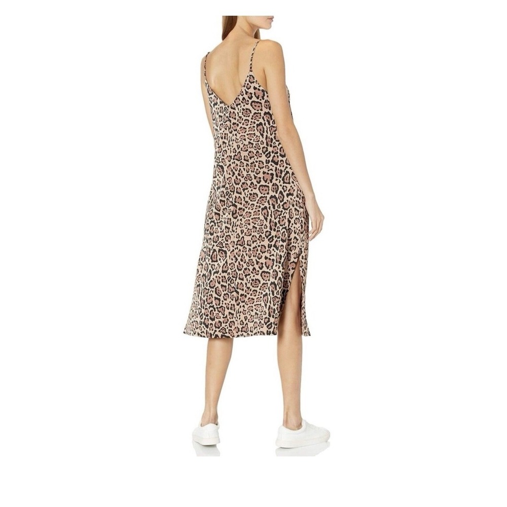 NWT The Drop Women's Ana Silky V-Neck Midi Slip Dress Leopard Print‎ XXS